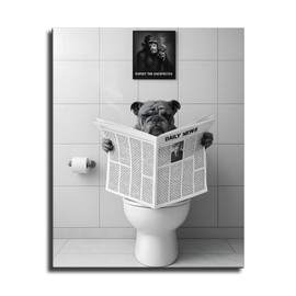 JJT Funny Bathroom Decor Dog on Toilet Black and White Wall Art (Unframed,8''x10'')
