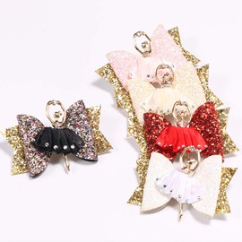 5-PCS Glitter Bow Hair Clips Ballet Girl Hair Bow Sequin Shining Hairpins Hair Accessories for Kids for Christmas