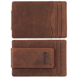 kinzd Money Clip Crazy Horse Leather Slim Minimalist Wallet for Men RFID Blocking Strong Magnet Money Clips Front Pocket Wallet