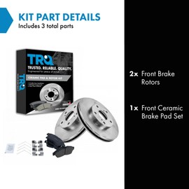 TRQ Front Ceramic Brake Pad and Rotor Set Compatible with 1992-1999 Toyota Camry 2.2L 2000-2001 Camry 2.2L 14 Inch Wheels