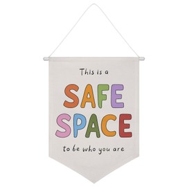 Uynfident This Is A Safe Space to Be Who You Are Sign Pennant Flag, Therapy Kids Room Wall Pennant, Classroom Wall Art Banner, School Counselor Office Wall Decor, Mental Health Banners 12x18 inch
