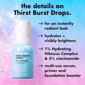 e.l.f. SKIN Holy Hydration! Thirst Burst Drops Mini, suero para una tez radiante instantánea, fabricado con ácido hialurónico, vegano y libre de cruel