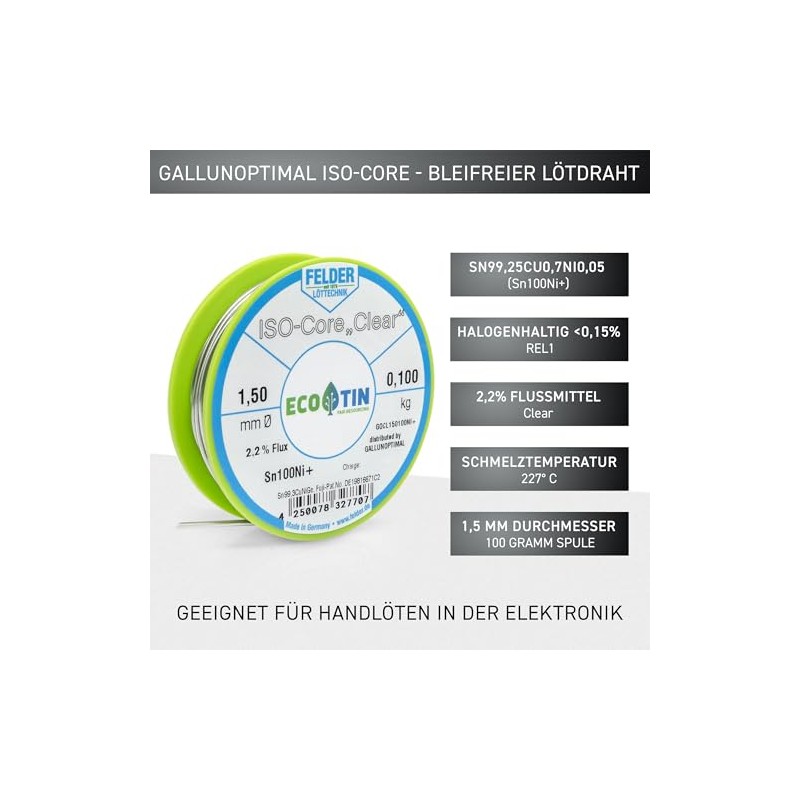 by Felder Soldering Wire Sn100Ni+ for General Electronic Applications, 1.5