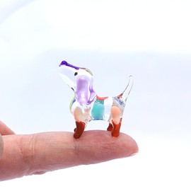 Sansukjai Rare Beagle Micro Tiny Figurines Hand Blown Glass Art Animals Collectible Dog-Lover Gift Home Décor (Multi-Pastel)