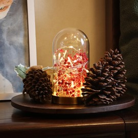 Rhytsing 14.7FT Red Berry Glarand with 36LED Lights, Battery Operated String Lights with Timer Function for Wedding Christmas Party Event Decoration