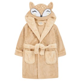 Metzuyan WS-AW22 Kids Girls Fox Dressing Gown 3D Face Hooded Robe Beige Bathrobe 5-6 Years