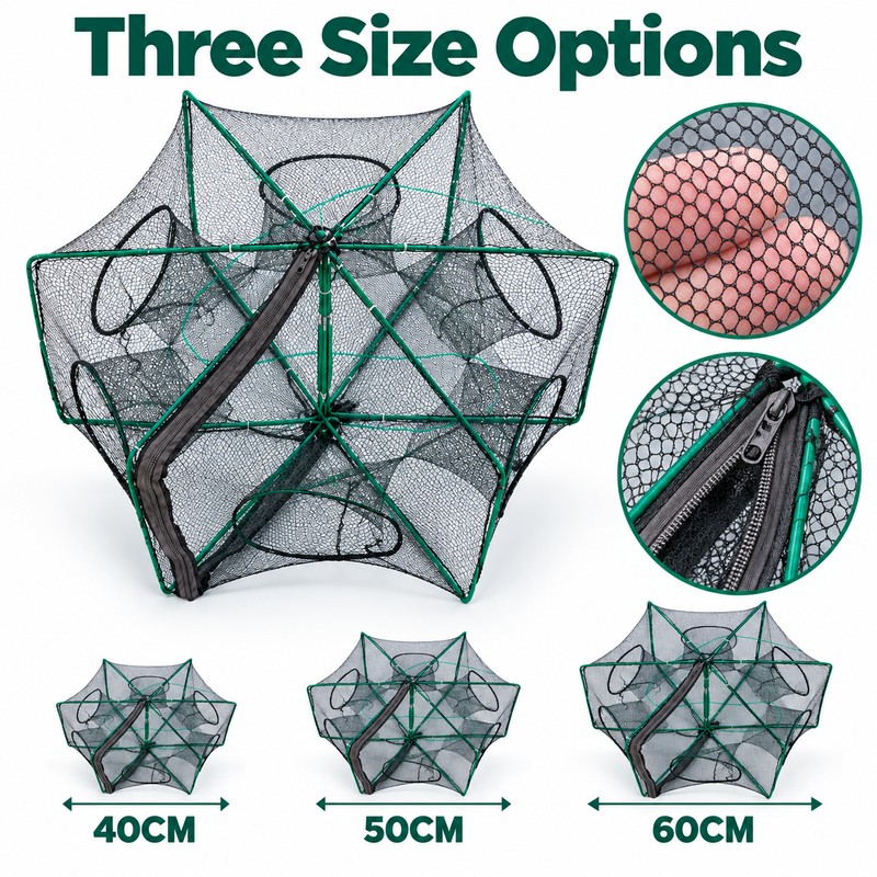 6 Hole Folding Fishing Trap Net 40CM 50CM 60CM –