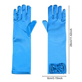 Mikovivi Girls Princess Long Gloves, Princess Gloves with Bow Ties Satin Gloves Long Girl Gloves For Girls Women Birthday Party Wedding Holiday Costume (Blue)
