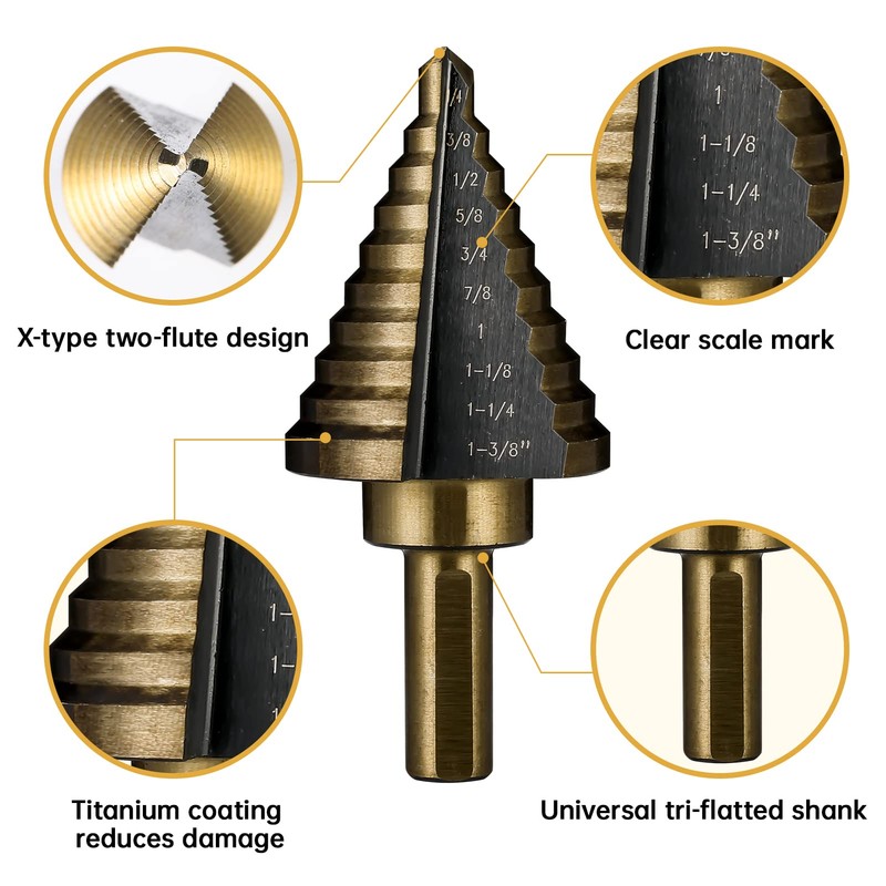 IRONANT Step Drill Bits, 5PCS HSS Titanium Step Drill Bit