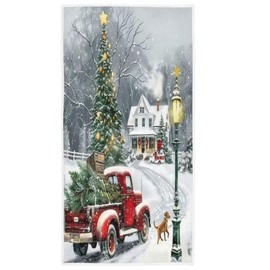 Christmas Tree Red Truck Golden Retriever Dog Hand Bath Towel Winter Snowflake Snowman Kitchen Bathroom Faucet Towel Snow Xmas Decorations Fingertip Towel Set Absorbent Guest Shower Towels 16x30 Inch