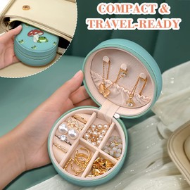 MAYCARI Small Portable Travel Jewellery Box, Cute Frog and Mushroom Pattern Mini Leather Jewellery Box Organiser for Rings Earrings Necklace Bracelets Jewelry Gift for Women Girls Kids Men(Blue)