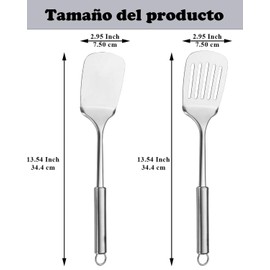 Utensilios De Cocina Acero Inoxidable, Espatula Cocina, 2 Piezas, Espátula De Acero Inoxidable, 34.4 * 7.5 Cm, Ideal Para Pescados, Huevos Y Panqueques