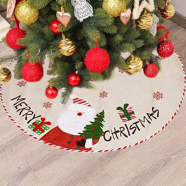WEISPO Falda de árbol de Navidad,Alfombra protección con diseño Rojo navideño para Base del Pino,Cubierta del árbol de Navidad Falda Adecuado para la decoración de la Fiesta de Navidad 80cm