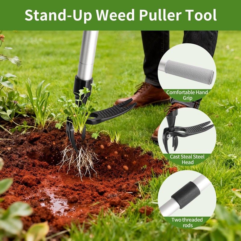 Hoffen Adjustable Stand Up Weeder (33-55 Inch), Lightweight Aluminum Weed