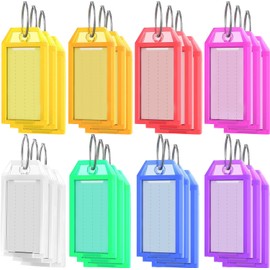 URSMART 96 PCS Key Tags,2Inch Plastic Key Labels Tags with Split Ring Label Window Waterproof Key Label Suitable for Keys Backpacks Luggage Wallet(8 Colors)