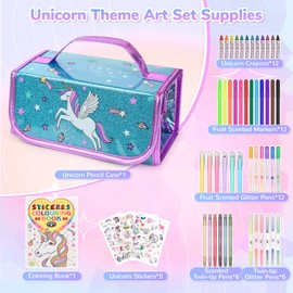 nasominako Washable Scented Markers Set for Kids, Unicorn Coloring Art Supplies Set for Kids Ages 4-8,Birthday Gifts for 4-8 Year Old girls,Unicorn Pencil Case,Great Gifts 54 PCS