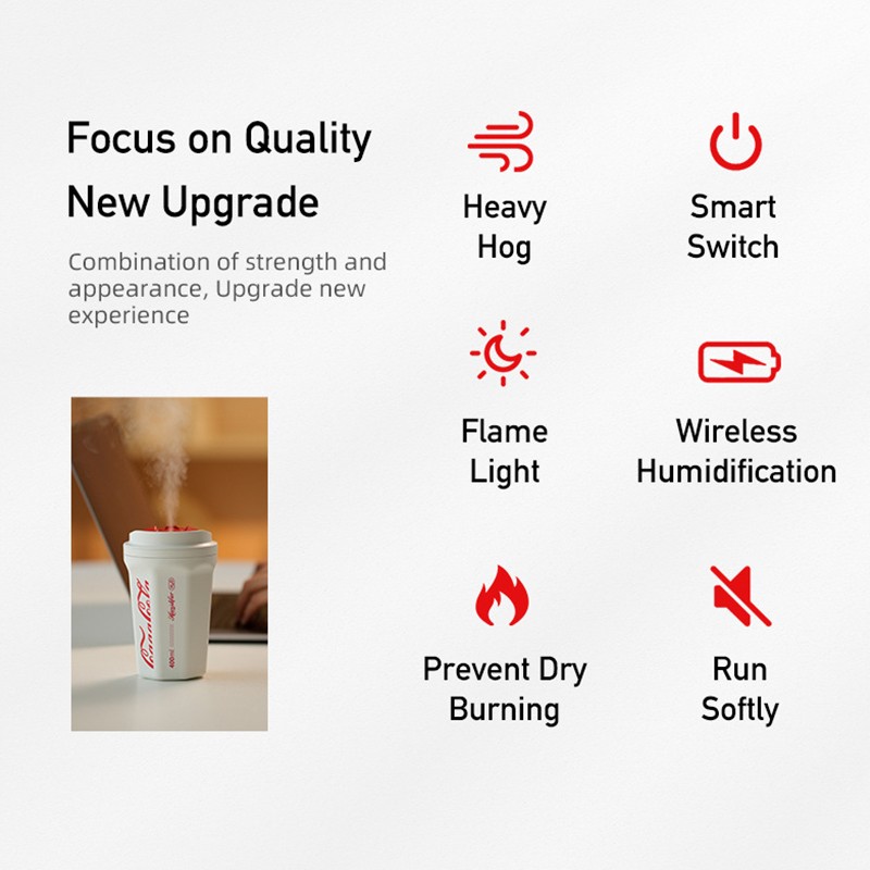 400ml Flame Humidifier Cordless ABS No Button Design Coke Cup