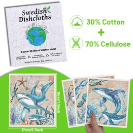 InIsaJace Swedish Dishcloths for Kitchen, Reusable Absorbent Fast Drying Sea Animals Theme Swedish Dish Cloths Gift Set, Washable Cellulose Sponge Cloths Dish Towel for Washing Dishes