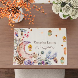 BOTB LIHM Eid Al-Fitr Ramadan Kareem Watercolor Stars and Moon Lantern Pine Leaves Pinecones Placemats Set of 4 Table Mats Table Decorations 12x18 Inch