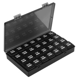 Eyeleaf Monthly Pill Box Organiser,4 Week 28 Day Large Pill Box Organiser,Pill Boxes,Pill Organiser with Dust-Proof Case for Vitamins/Fish Oils/Pill (Black)