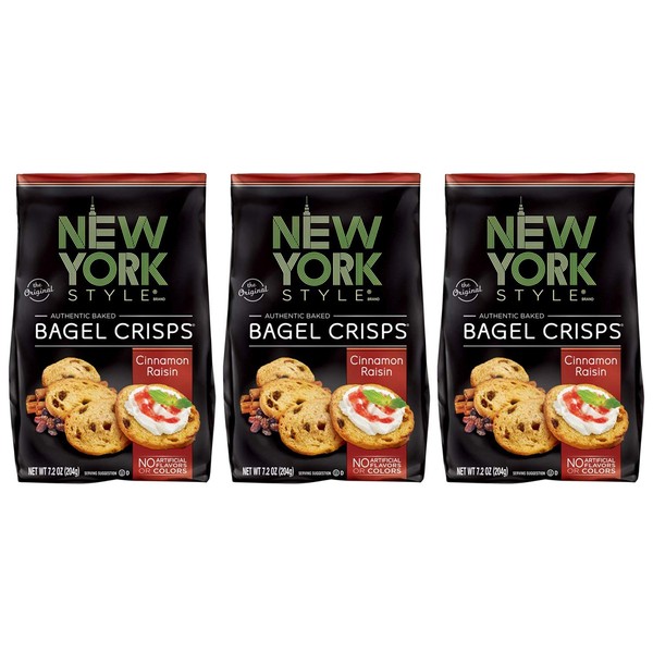 New York Style Bagel Crisps CINNAMON RAISIN, 7.2 Ounce -(Pack of 3) Party Time Snacks