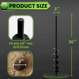 SYITCUN Auger Drill Bit for Planting - 3"X36" Heavy-Duty Garden Auger Spiral Drill Bit - Bulb Planter Tool & Auger Post Hole Digger - 3/8" Hex Drive Drill