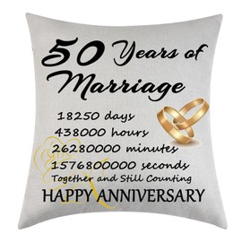 Tihnvk Wedding Anniversary Cushion Cover-Years of Marriage Gift for Couples for Him Her Mum Husband Wife Grandma Grandad Aunt Friends, Anniversary Pillow Cases 18”x18” (50 years)