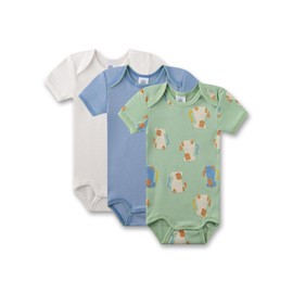 Sanetta Short-Sleeved Bodysuit (Pack of 3) Green | High-Quality and Sustainable Bodysuit for Boys Made of Organic Cotton Contents: Set of 3 Baby Bodysuit, Green