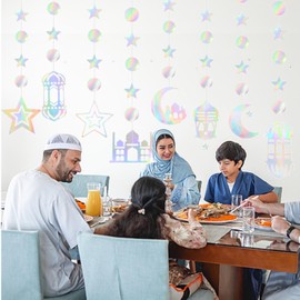Astrymtic Eid Mubarak Ramadan Decor, 8 Pcs Iridescent Star Moon Lantern Ramadan Garlands, Eid Al-fitr Party Decoration Hanging Streamer for Mosque Islamic Muslim Party Backdrop Decoration Supplies