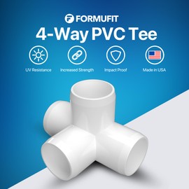 FORMUFIT 1-1/2” 4-Way Tee Furniture Grade PVC Fitting in White, Made in USA, UV-Resistant, Impact-Proof, 1.900” Actual Socket Diameter (Pack of 4) - F1124WT-WH-4