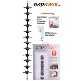 2Stoned Cap-Rack XXL Cap Holder in Black with 12 Clips for Hanging up to 36 Baseball Caps + Accessory, Black (12 clips)