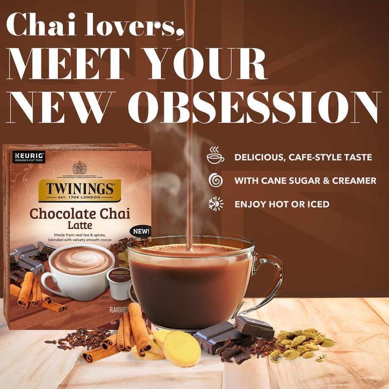 NEW Twinings Chocolate Chai Latte Tea K-Cup Pods for Keurig,