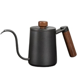 SOVIFKI Coffee Drip Pot, Graduated Drip Pot, Walnut Wood Handle Coffee Kettle with Lid, 19.7 fl oz (550 ml), Coffee Pot, Direct Fire, Stainless Steel, Narrow Mouth Kettle, Outdoor Camping Equipment,