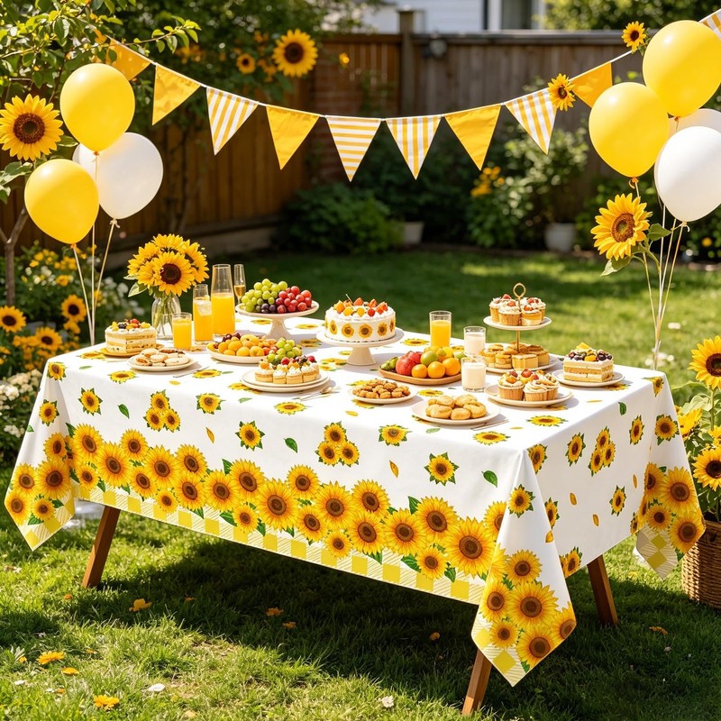 3 Pcs Sunflower Tablecloth Yellow Floral Party Table Cloth Rectangle