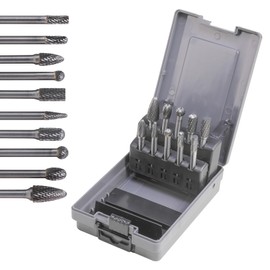 Jerax tools Carbide Cutting Burr Set 1/4 Inch Shank 10pcs Cutting Burr Rotary Files Set with Plastic Case Metal Wood Stone Hole Deburr Contouring Surface Milling Cleaning Grinding Engraving