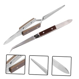 Operitacx 2 Stück Lötpinzette Cross Lock mit Holzgriff Gebogene und Gerade Pinzette für Schmuck Elektronik Kunsthandwerk Selbstschließend Langlebig für Präzise Arbeiten