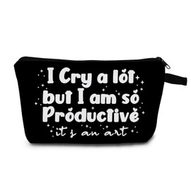 MoCaliduccious Funny Gifts for Women Small Zipper Toiletry Bag Cosmetic Bag for Friends Sisters Birthdays I Cry a lot but I am so Productive Makeup Bag