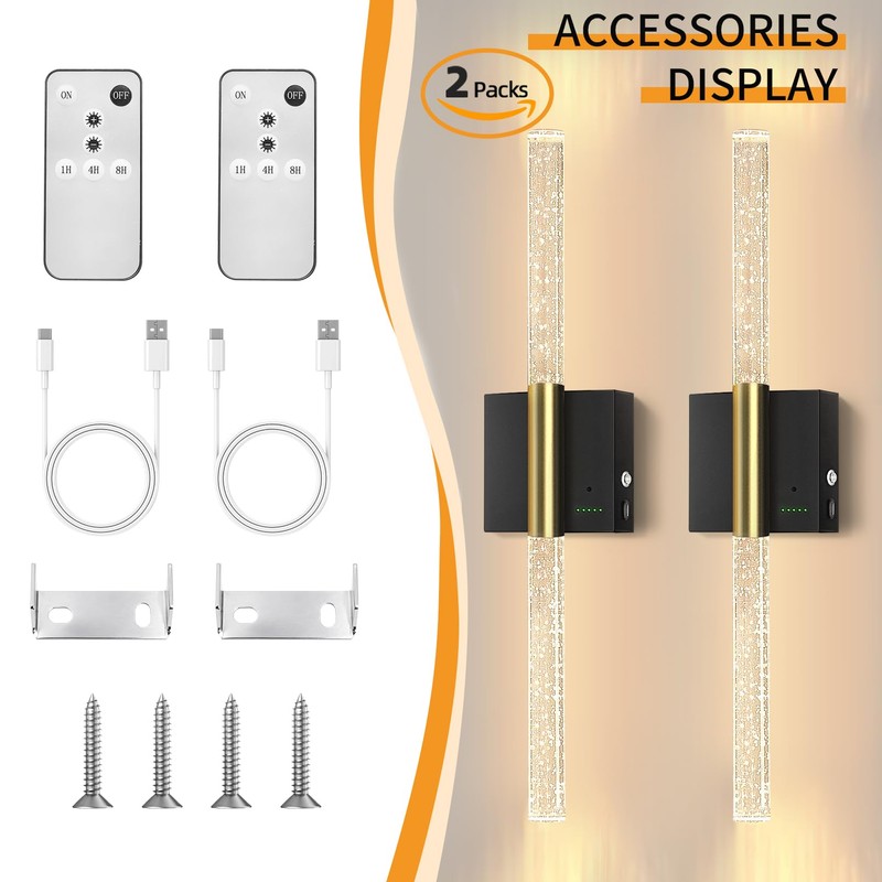 Battery Operated Wall Sconces Set of 2, 28in Rechargeable Wireless