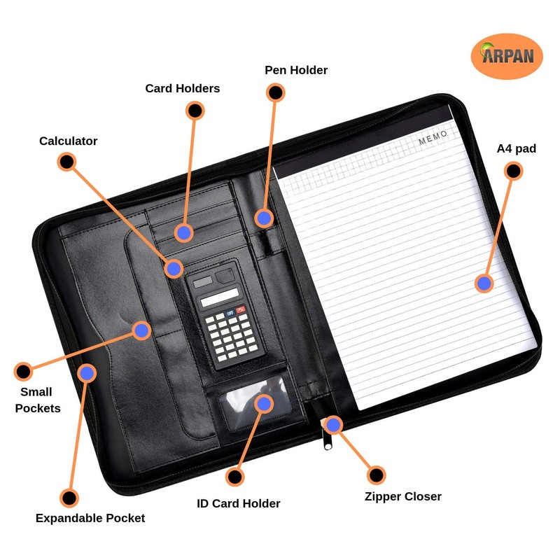 Arpan Pink Deluxe A4 Zipped Conference Folder with Calculator &
