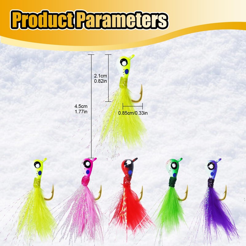 CWSDXM 15PCS Ice Fishing Jigs Glow-in-The-Dark Ice Fishing Set with