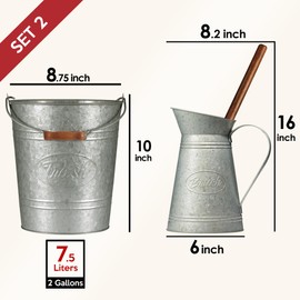 Set 2, Farmhouse Bathroom Trash Can and Toilet Brush Set, Rustic Bathroom Accessories, Primitive Western Country Bathroom Decor, Galvanized Vintage Toilet Bowl Brush with Holder