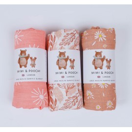 Baby Swaddle Blanket - Soft 100% Cotton Swaddles for Newborn - Large Muslin Cloths for Baby - Pack of 3 - Baby Essentials for Newborn -Unisex - 120x110cm (pink)