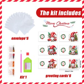 6 Pcs Diamond Art Christmas Cards with Envelopes DIY Diamond Art Kits Christmas Diamond Art DIY Gift 5D Diamond Painting Cards Glitter Greeting Cards Xmas Craft for Christmas Birthday Gift