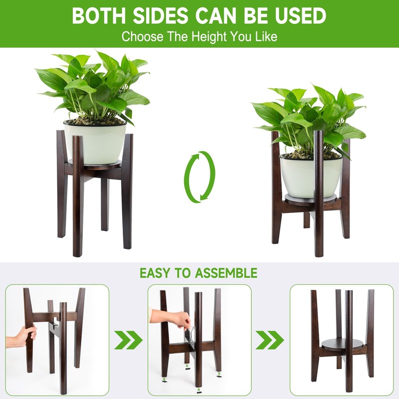 2 Packs Adjustable Plant Stand with Tray,Indoor Wood Plant Stand