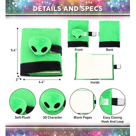 DolliBu Alien Plush Notebook – Unique Plush School Journal, Cute Plush Stuffed Alien Toy with 80 Pages Personal Journal for Kids, Adults Office Desk Accessory Writing Pad – 5.4 Inch