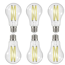 Satco (6 Pack Dimmable Led Filament Lamps, S12430, High Lumens, 12.5 Watt, A19; Clear; Medium Base; 3000K; 90 CRI; 120 Volt for use at Residential, Hospitality, Display and Commercial