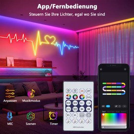 ZAIYW 5 m Neon LED Strip RGB Built-in Chip, 5 V Neon LED Strip with App/Remote Control, DIY Shape, Music Sync RGB LED Strip Waterproof for Bedroom Room and Outdoor Decoration