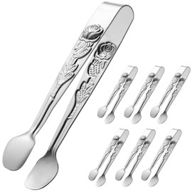 HINMAY 6PCS Mini Serving Tongs 5-Inch Small Sugar Tongs, Tiny Stainless Steel Kitchen Tong for Appetizers, Tea Party, Coffee Bar, Desserts (Silver)