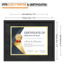 PEALSN Certificate Frames 8.5 x 11 Set of 2, Classic Black Diploma Degree Document Frame with Real Glass and Double Mat, Displays Diploma 8.5x11 with Mat or 11x14 Picture Without Mat, Black Mat with Gold Rim