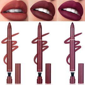 3 Colors Matt Nude Lipstick Lipliner Lip Crayons Pack Set,Velvet Moisture Smooth Matte Lipstick Pencils,Waterproof&Waterlasting,10#11#12#